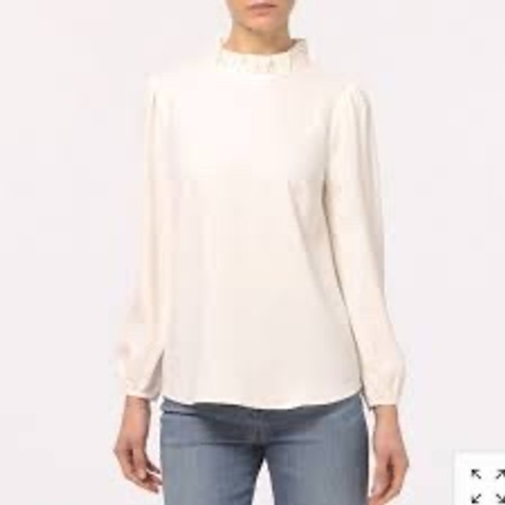 NWT J.Crew Ruffle Neck 365 Crepe Blouse Ivory AI563 Women Large Long Sleeve